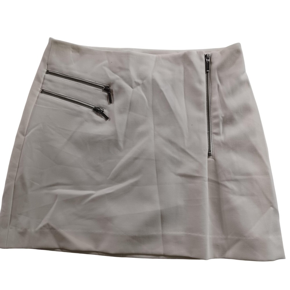 Trouvé Skirt Womens 10 White Twill Zipper Pockets Short Mini Lined Stretch